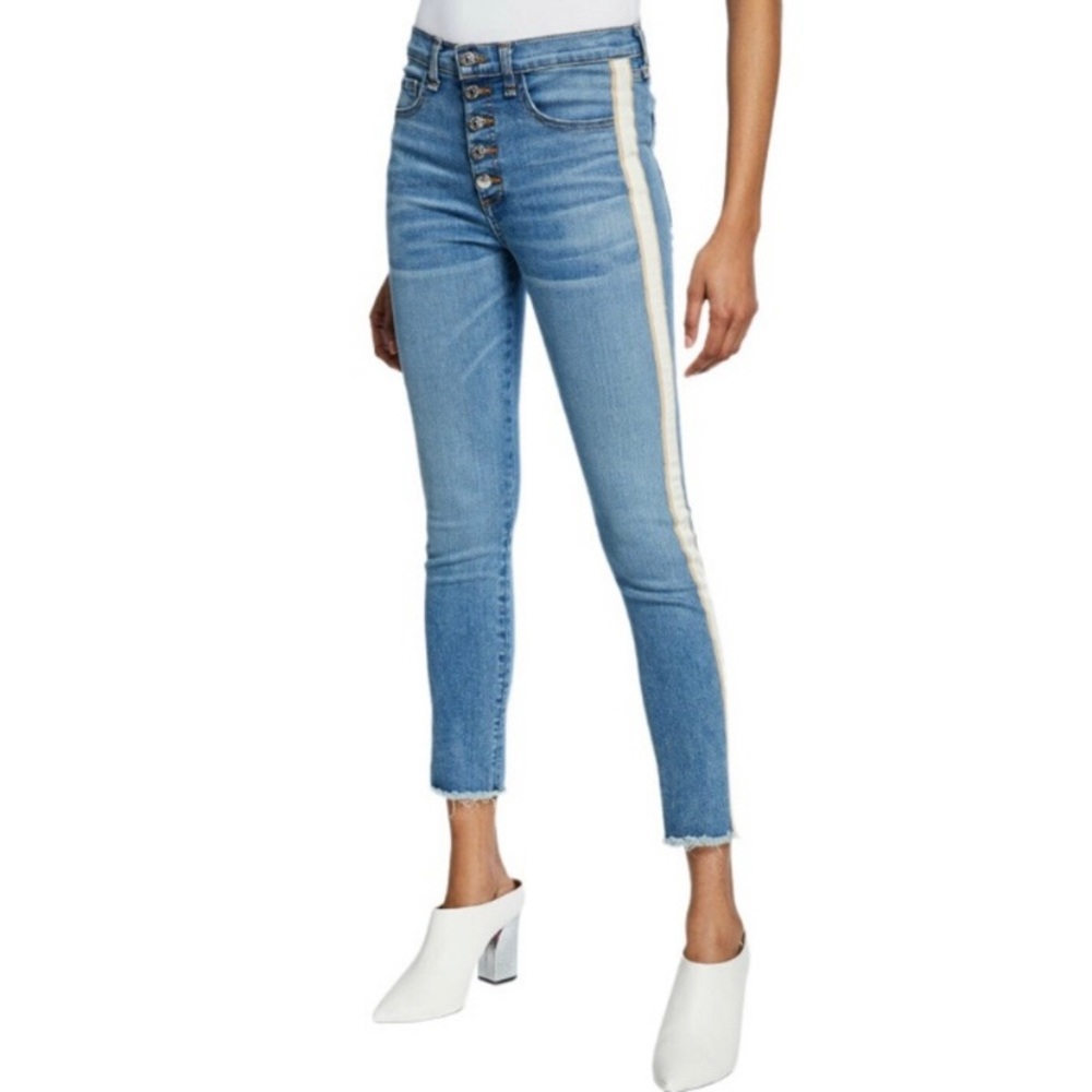 Veronica Beard Debbie High Rise Skinny Jeans with Tuxedo Stripe Grotto Size 6